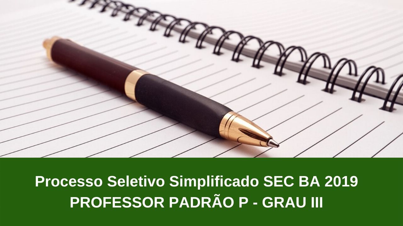 Processo Seletivo Simplificado SEC BA 2019 PROFESSOR PADRÃO P - GRAU ...